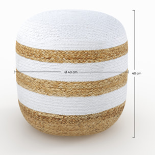 Pouf rond en jute, rayures blanches D40 cm - Billy