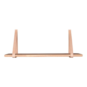 Mensola da parete Forno in legno naturale con cinghie in pelle marrone 120x20 cm