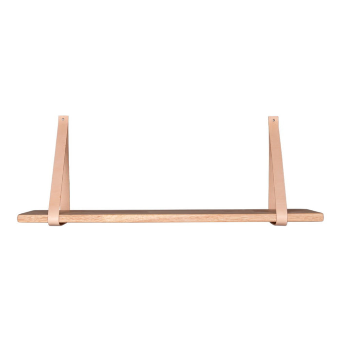 Mensola da parete Forno in legno naturale con cinghie in pelle marrone 120x20 cm
