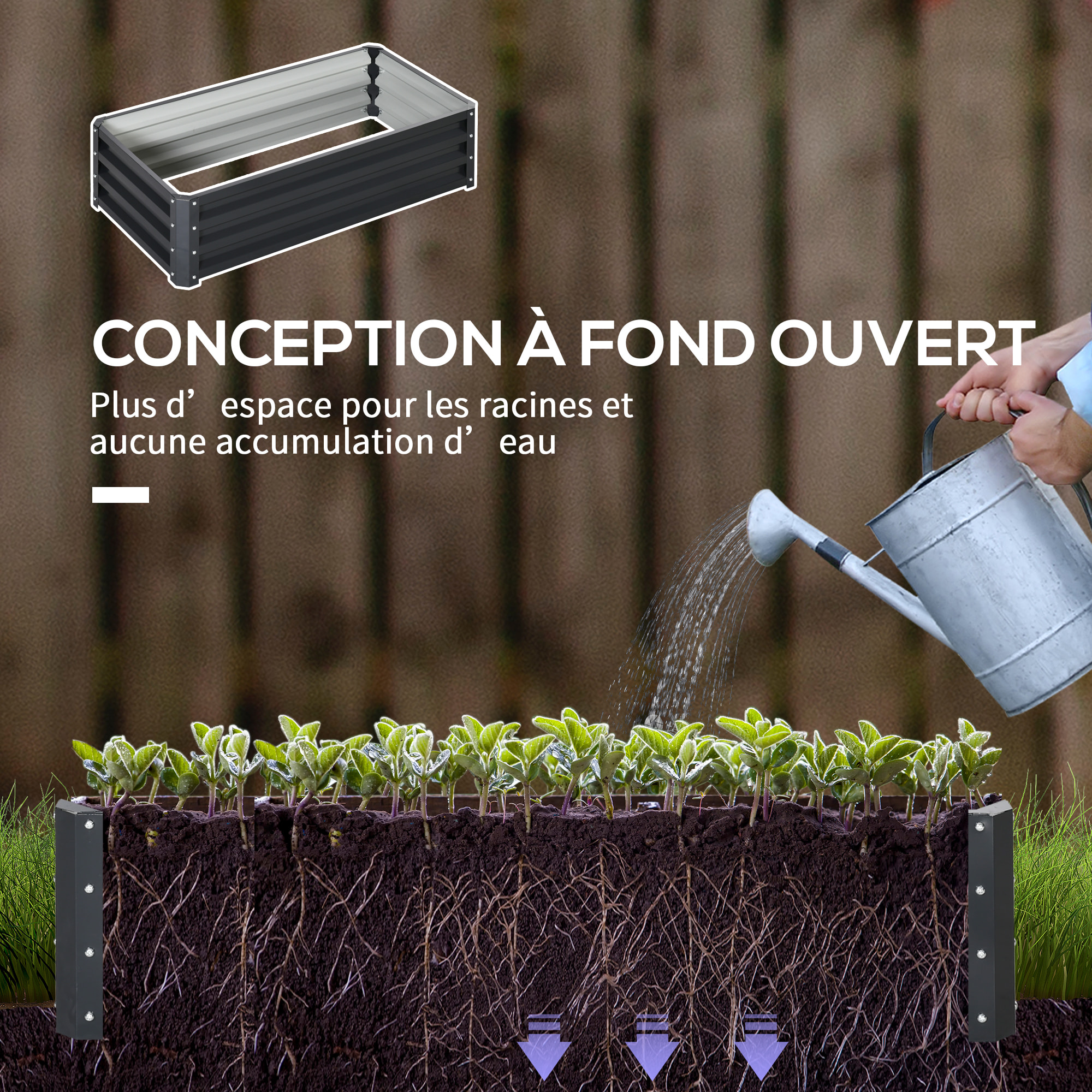 Lot de 2 carrés potager de jardin dim. 120x60x30 cm tôle d'acier ondulée gris