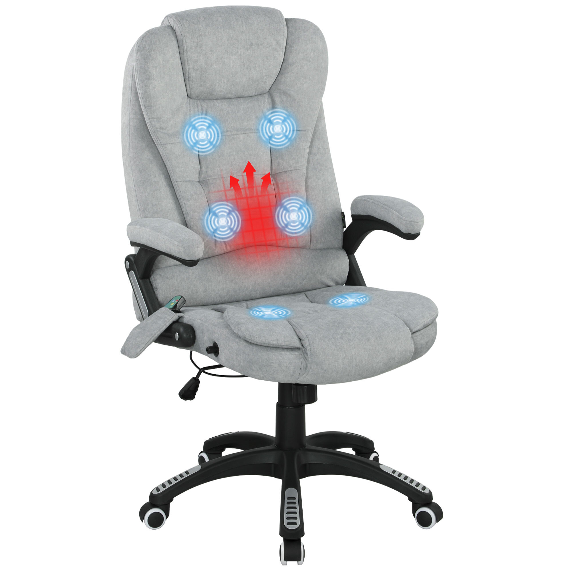 Silla de Oficina con Masaje de 6 Puntos Silla de Escritorio Giratoria con Función Basculante con Calefacción Altura Ajustable Respaldo Reclinable y Mando a Distancia 65x71x110-120 cm Gris