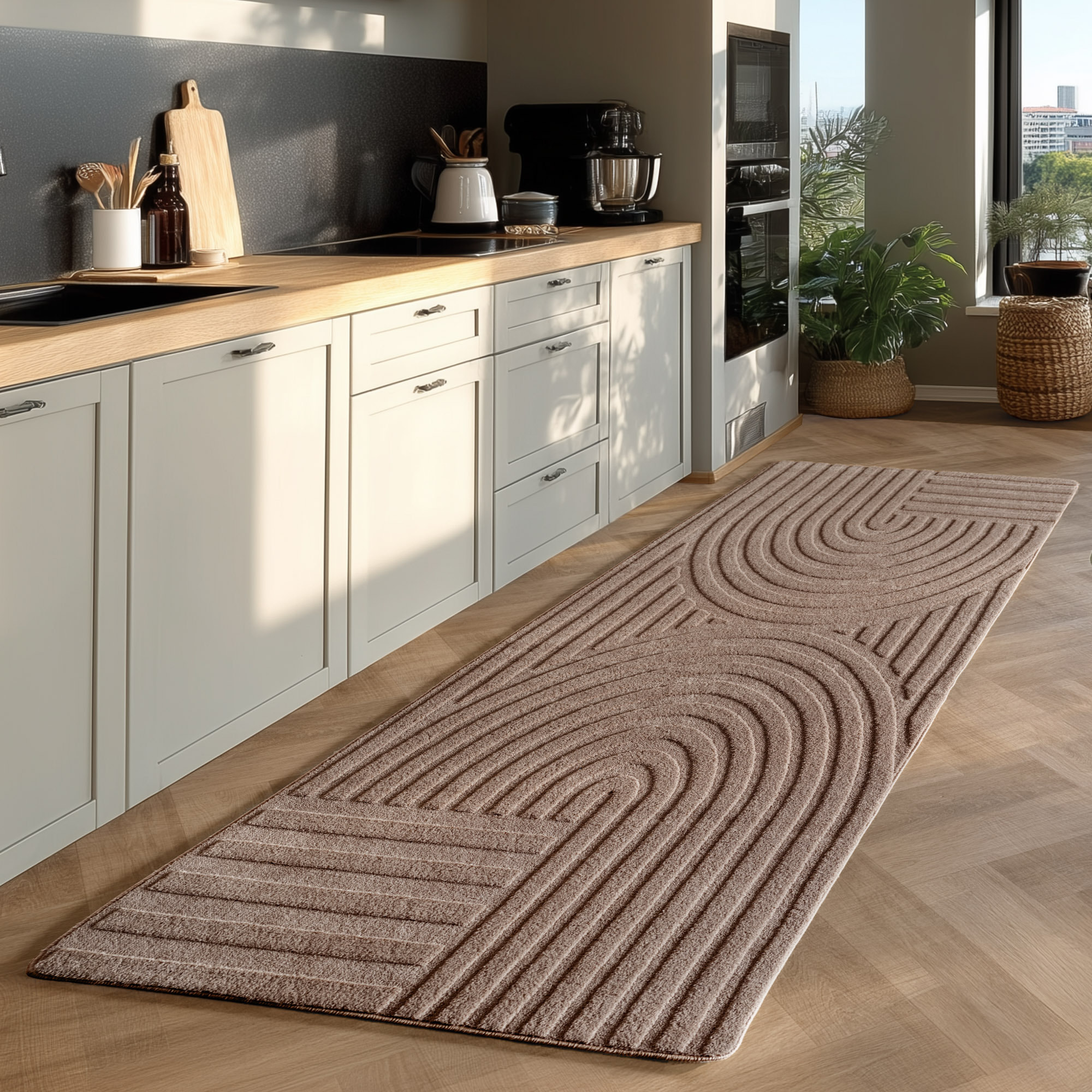 LENNY - Tapis de salon beige au design géométrique