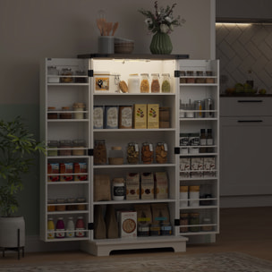 Buffet cuisine, meuble cuisine rangement, vaisselier avec 12 étagères à portes, lumière LED magnétique, double porte de grange, pour salle à manger, salon, 60 x 40 x 120 cm, blanc