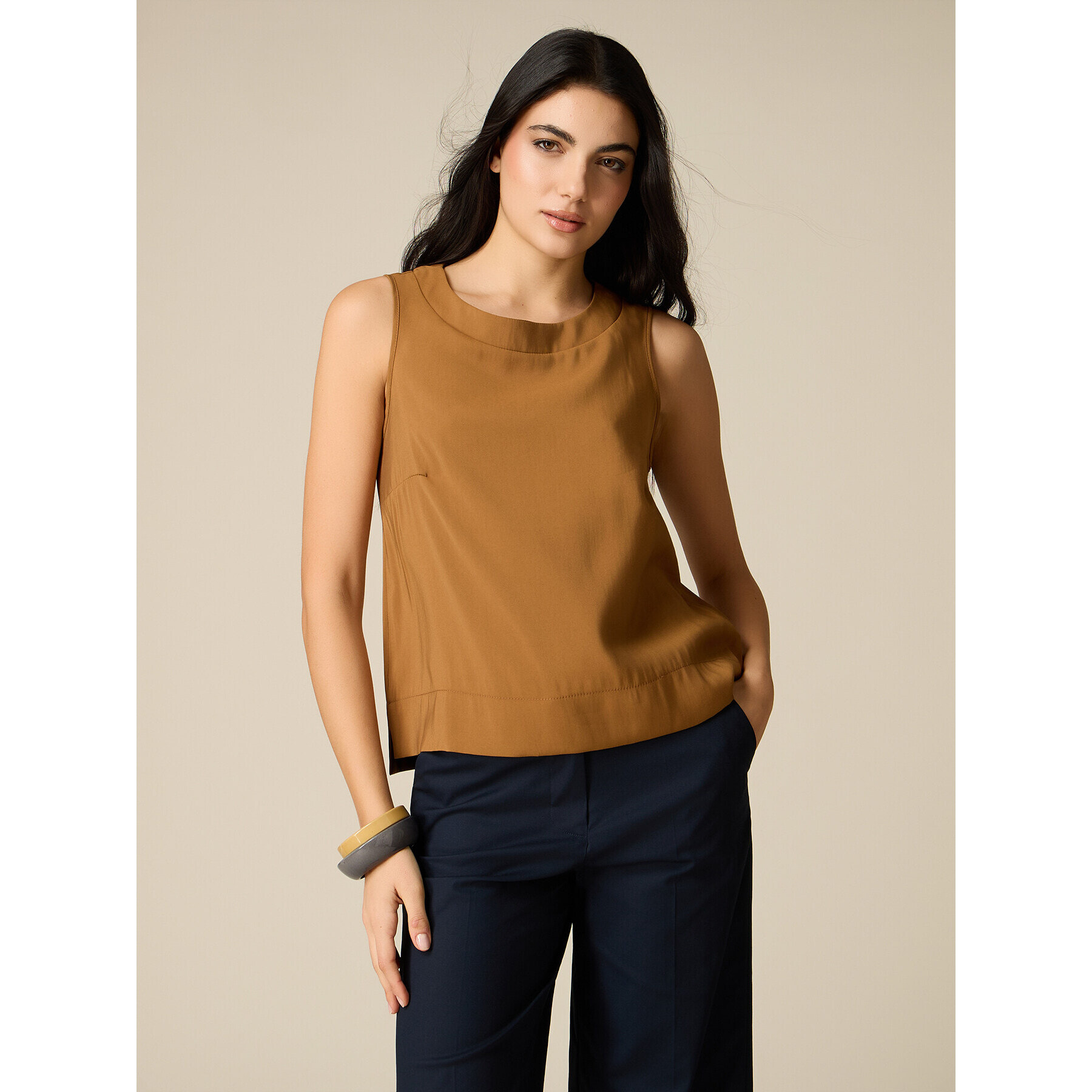 Oltre - Top misto viscosa - Marrone