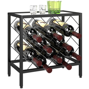 Botellero Vino para 10 Botellas Botellero con Encimera de Vidrio Templado y Marco de Acero para Salón Comedor 41x22x41 cm Negro