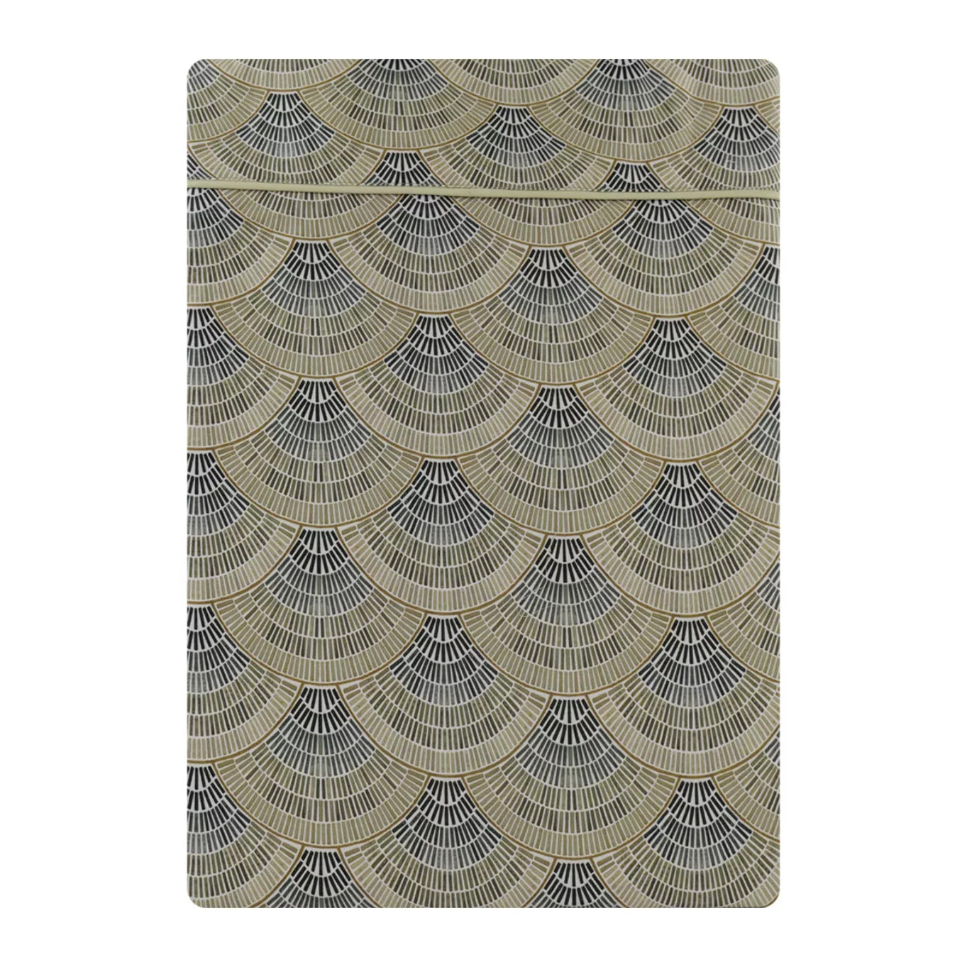 Drap plat satin de coton imprimé beige Eventails argile