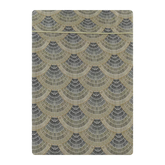 Drap plat satin de coton imprimé beige Eventails argile