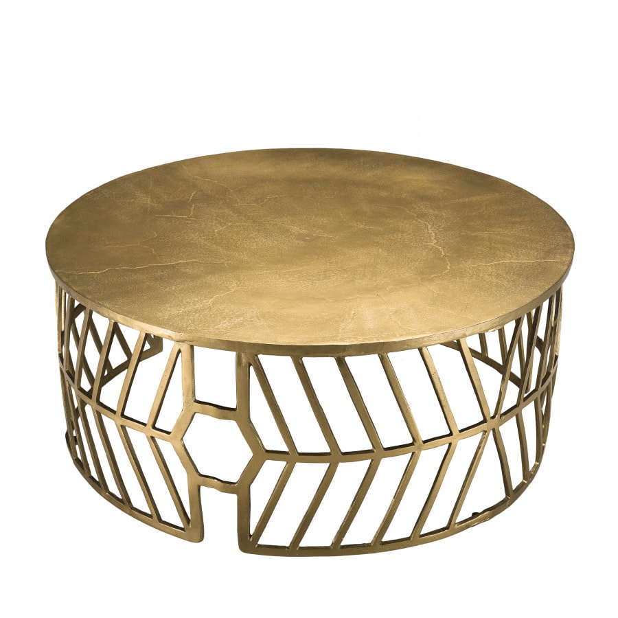 JONAS - Table basse ronde 89x89cm aluminium doré piètement graphique