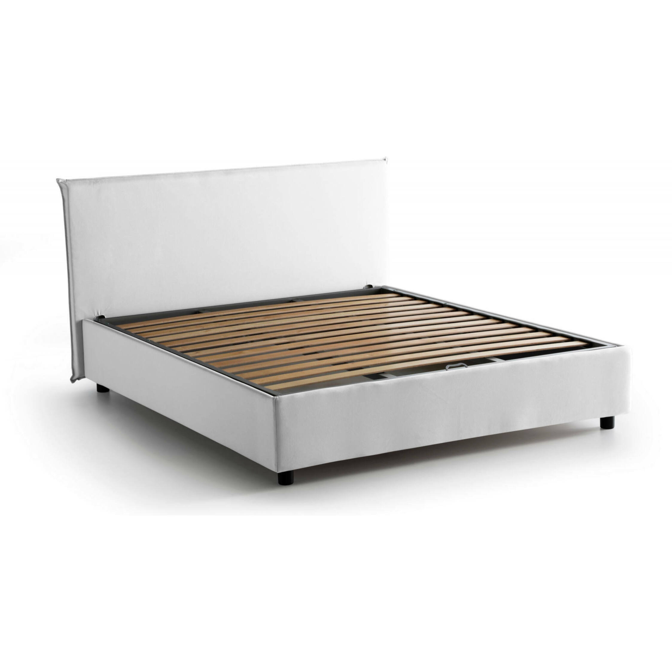 Letto matrimoniale Ariadni, Letto contenitore con rivestimento in tessuto, 100% Made in Italy, Apertura frontale, con materasso Cm 160x200 incluso, Bianco