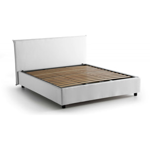 Letto matrimoniale Ariadni, Letto contenitore con rivestimento in tessuto, 100% Made in Italy, Apertura frontale, con materasso Cm 160x200 incluso, Bianco