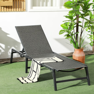 Outsunny Tumbona de Ratán Sintético Plegable Tumbona para Jardín con Respaldo Ajustable en 5 Niveles y Marco de Acero Carga 150 kg para Patio Terraza Gris