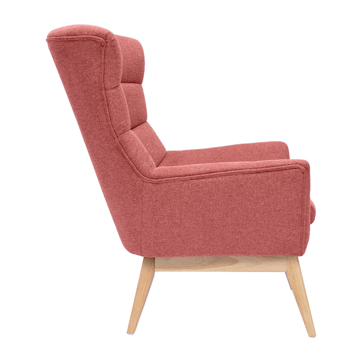 Fauteuil scandinave en tissu effet velours texturé terracotta et bois clair BRODY
