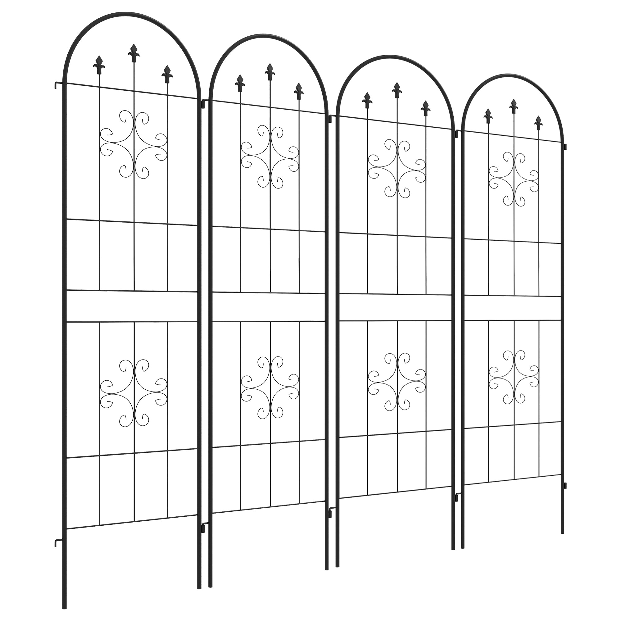 Lot de 4 treillis de jardin support pour plantes grimpantes L.50 x H.180 cm acier noir