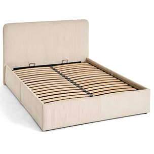 Goyave - lit coffre - 160x200 - en velours côtelé - sommier inclus - Beige