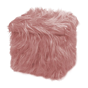 Pouf Poggiapiedi Contenitore Quadrato Ecopelliccia Yeti Rosa