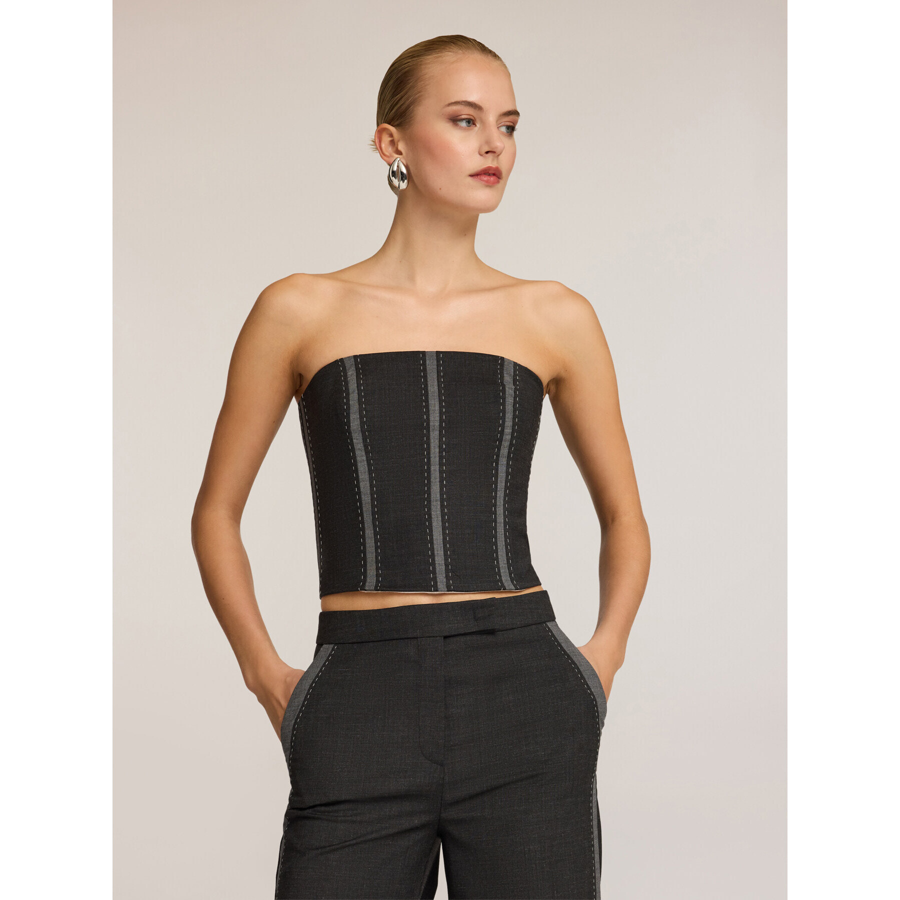 Motivi - Top corsé en tela mezcla de lana con insertos - Gris