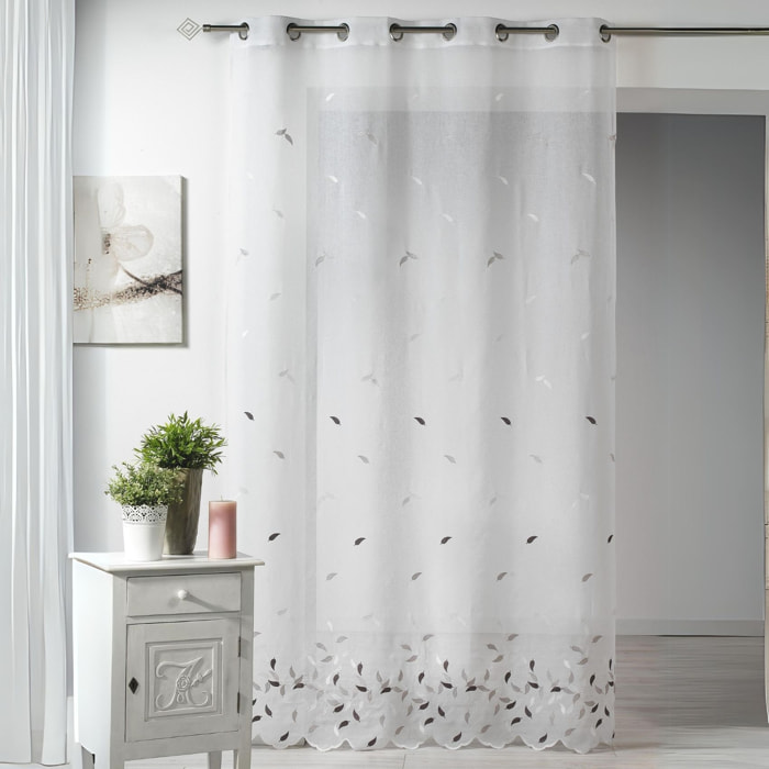 Voilage Etamine brodée avec bas festonné - Beige