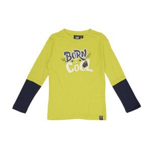 T-shirt da bambino maniche lunghe bicolor e stampa Basic