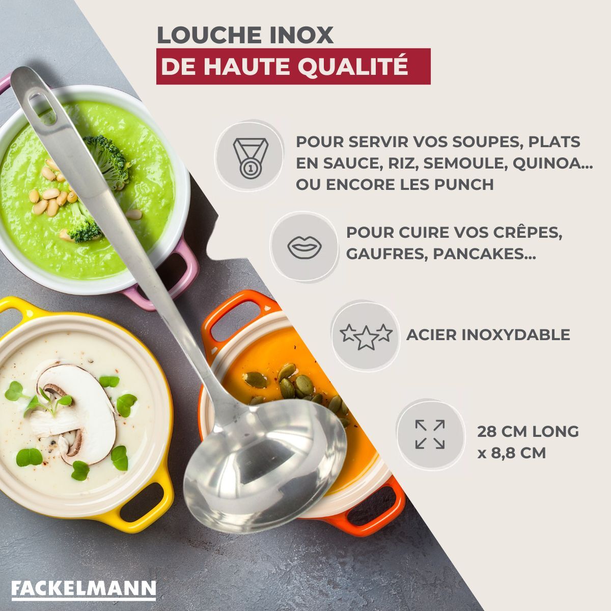 Ensemble de 2 Louches de cuisine inox 28 cm Fackelmann Oxford
