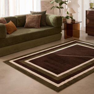 SANTAL - Tapis de salon marron à motif cadre rétro