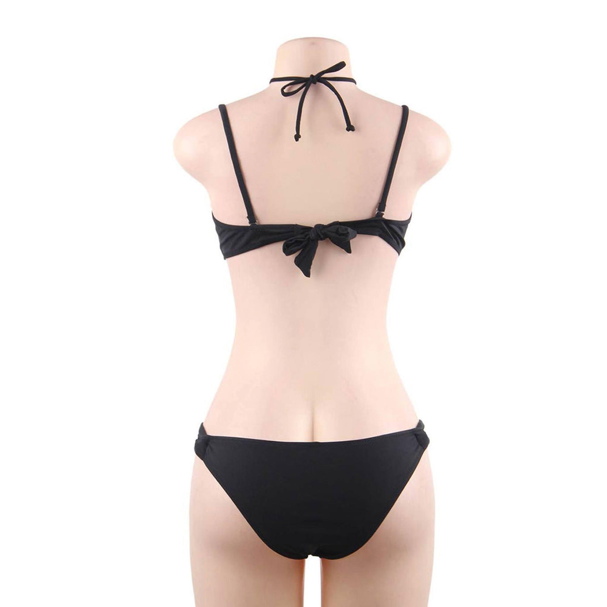 Bikini sexy negro con push up y malla con cuello elegante