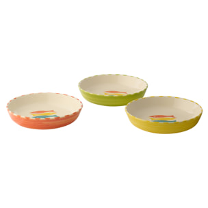 J-Line Assiette Profonde Poisson - céramique - multicolore - 3 pièces
