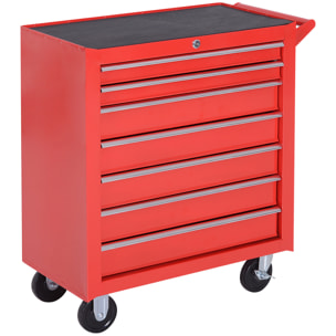 Carro de Herramientas con 7 Cajones Caja Taller Cerradura tipo Mueble de Almacenamiento para Taller Garaje y Hogar Chapa de Acero Ruedas 69x33x75cm Rojo