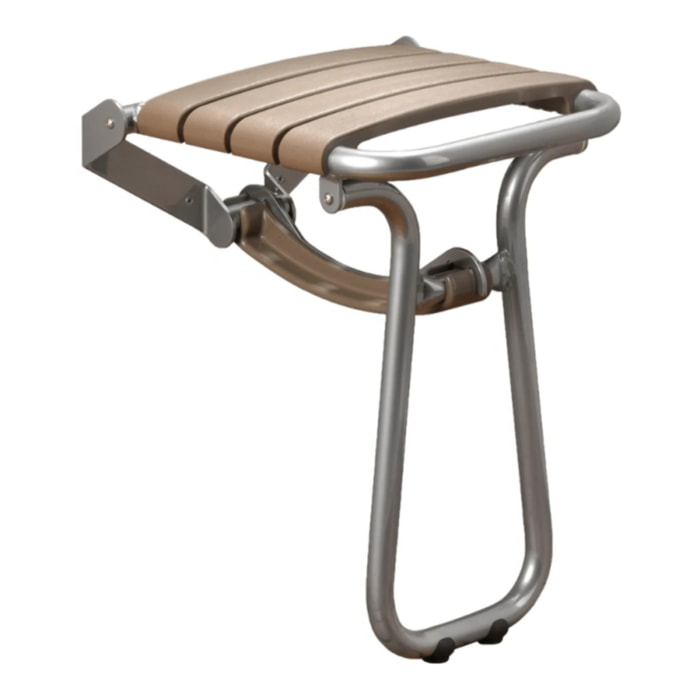 Siège de douche PMR PELLET Essentiel confort escamotable avec pied aluminium époxy gris lattes taupe