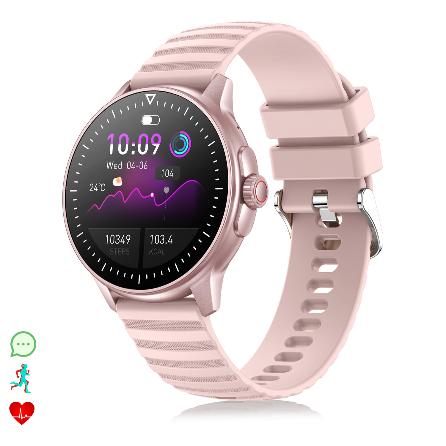 DAM Smartwatch ZW45 con notificaciones de Apps, llamadas Bluetooth. Monitor de tensión y oxígeno en sangre. Corona multifunción. 4,9x1,1x4,7 Cm. Color: Rosa