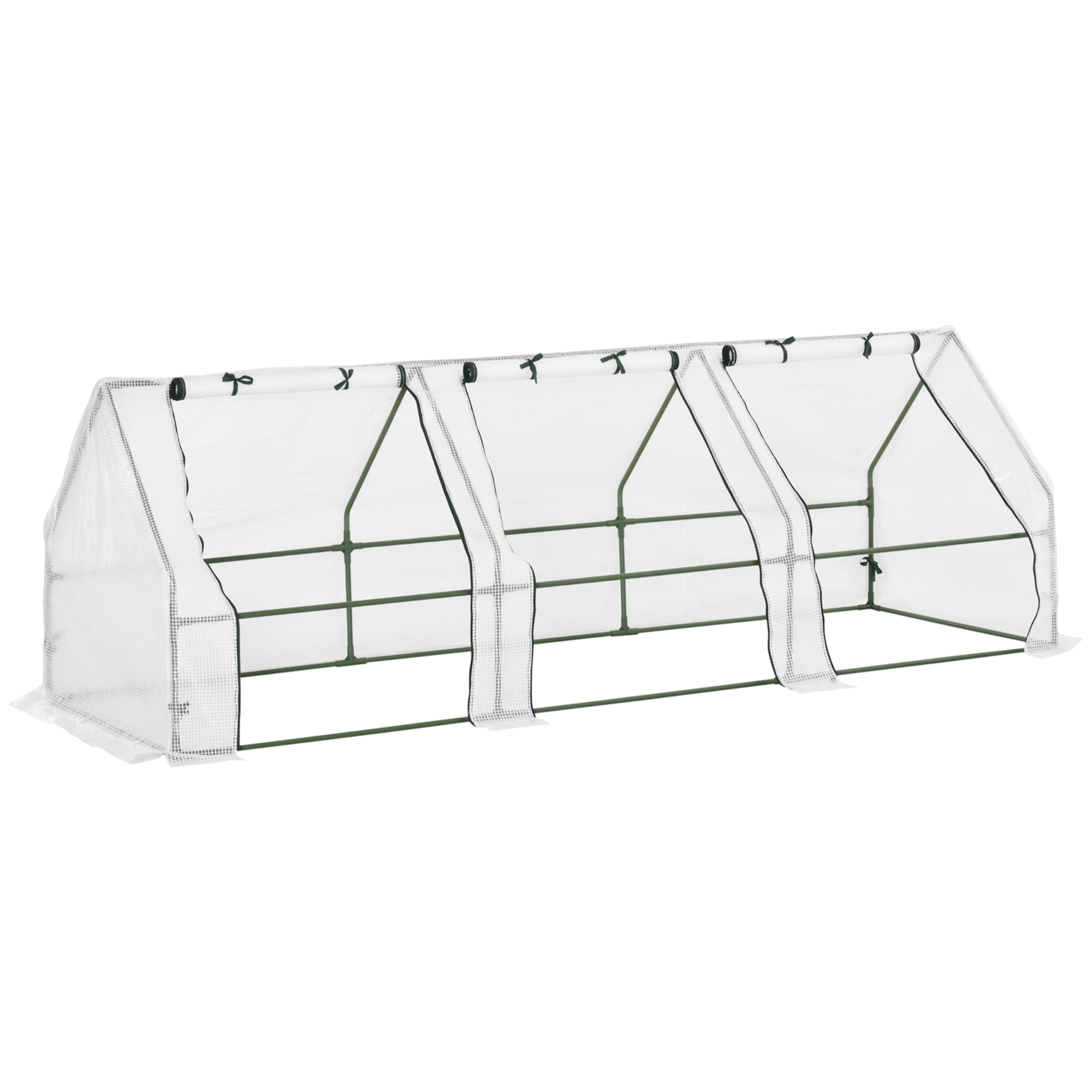 Mini serre de jardin serre à tomates 270L x 90l x 90H cm acier PE haute densité 140 g/m² anti-UV 3 fenêtres avec zip enroulables blanc