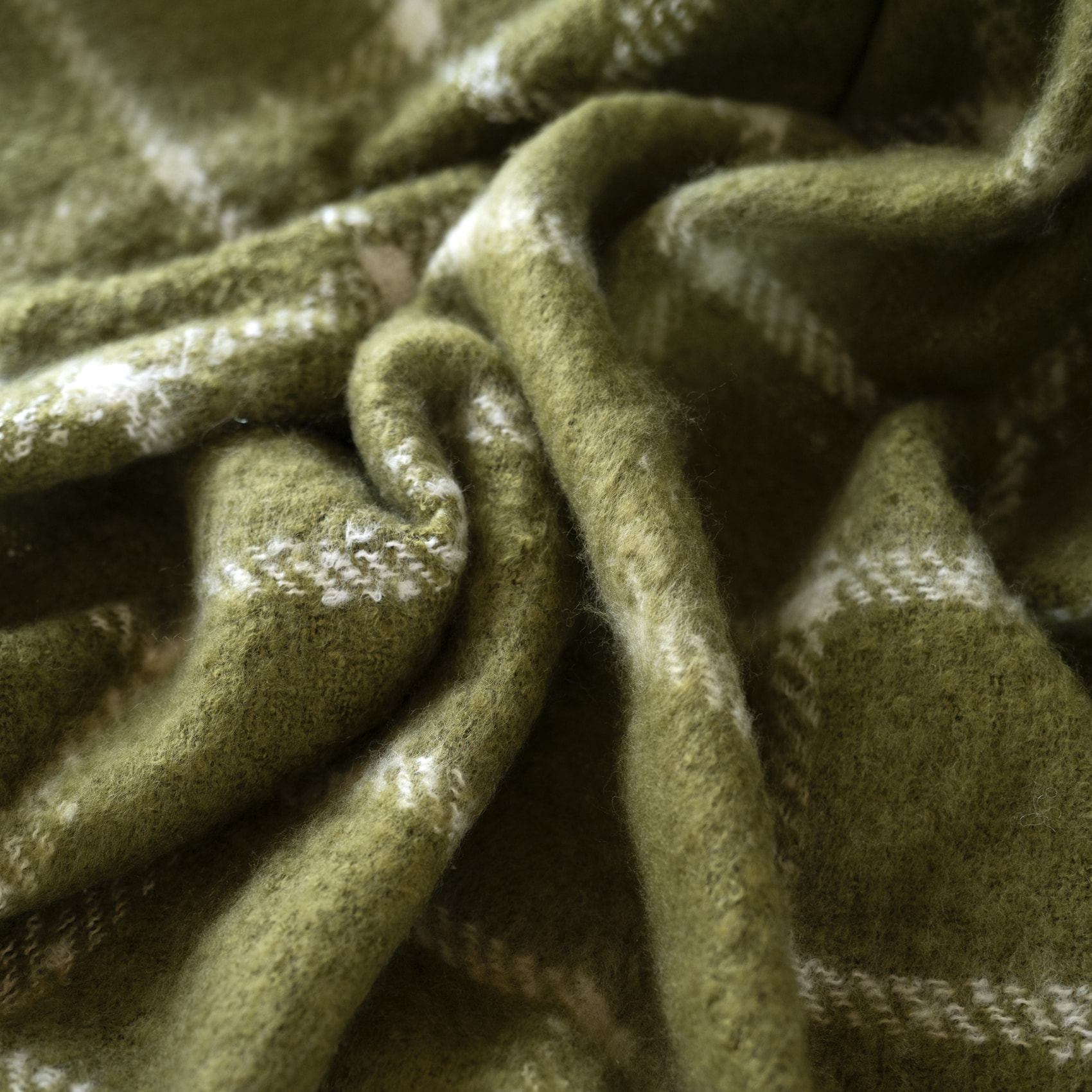 Plaid à carreaux aspect mohair avec franges - Vert