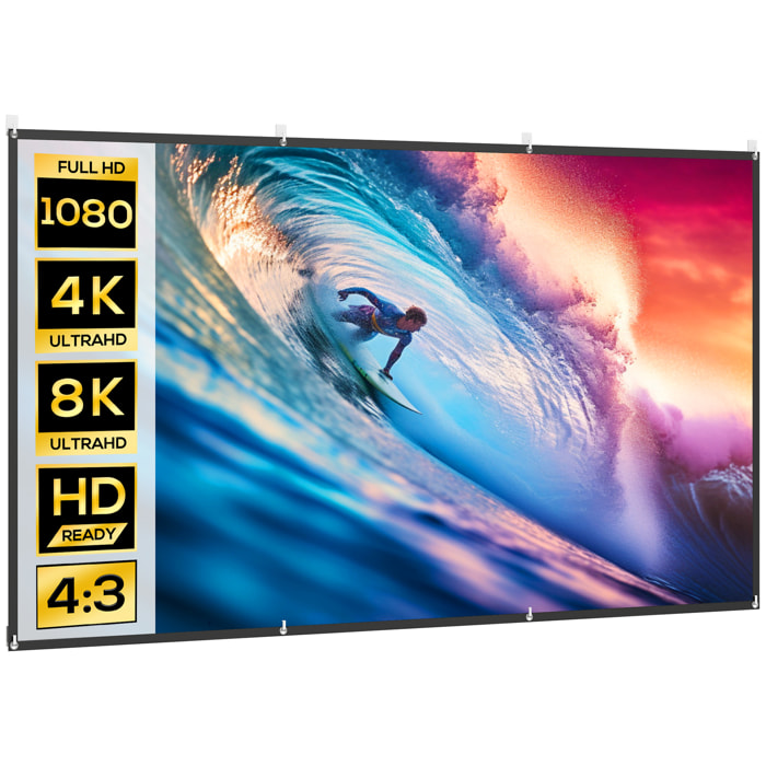 Pantalla de Proyector Manual 120 Pulgadas, Pantalla de Proyección, Formato 16:9, HD 4K/8K, Tela Lavable, para Interior y Exterior, Cine en Casa, Oficina, Patio, Blanco