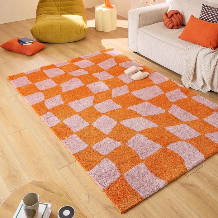 GROOVY - Tapis rétro coloré style seventies - Confortable et moelleux - Orange