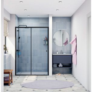 SAT PROJECT  Porte de douche 140x185cm coulissante avec profilé noir mat (SATPROMUD140CT)
