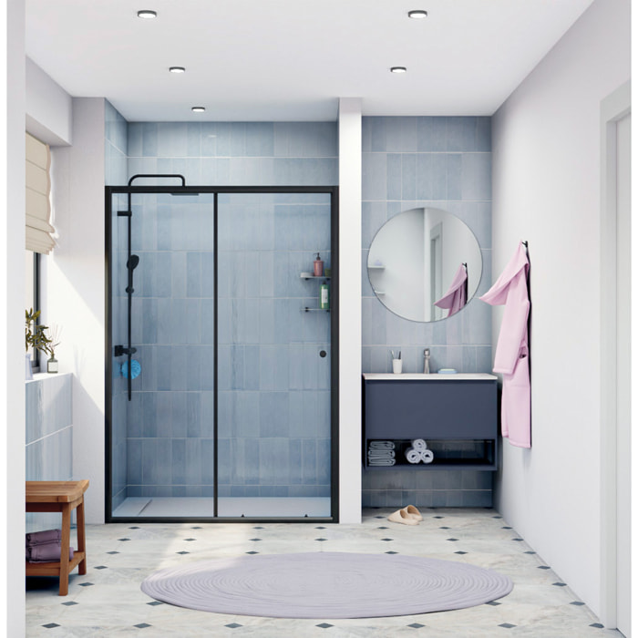 SAT PROJECT  Porte de douche 140x185cm coulissante avec profilé noir mat (SATPROMUD140CT)