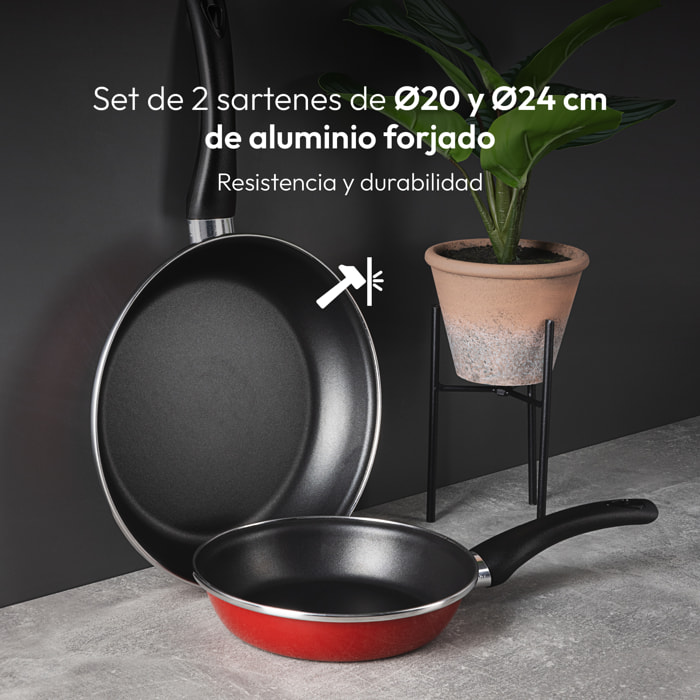 Juego de 2 Sartenes Ø20Ø26cm base roja CLASSIQUE en aluminio forjado Bergner