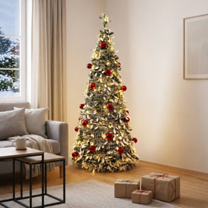 Árbol de navidad emergente con 150 leds blanco cálido y 36 bolas rojas, ø70x180 cm con 8 modos de iluminación