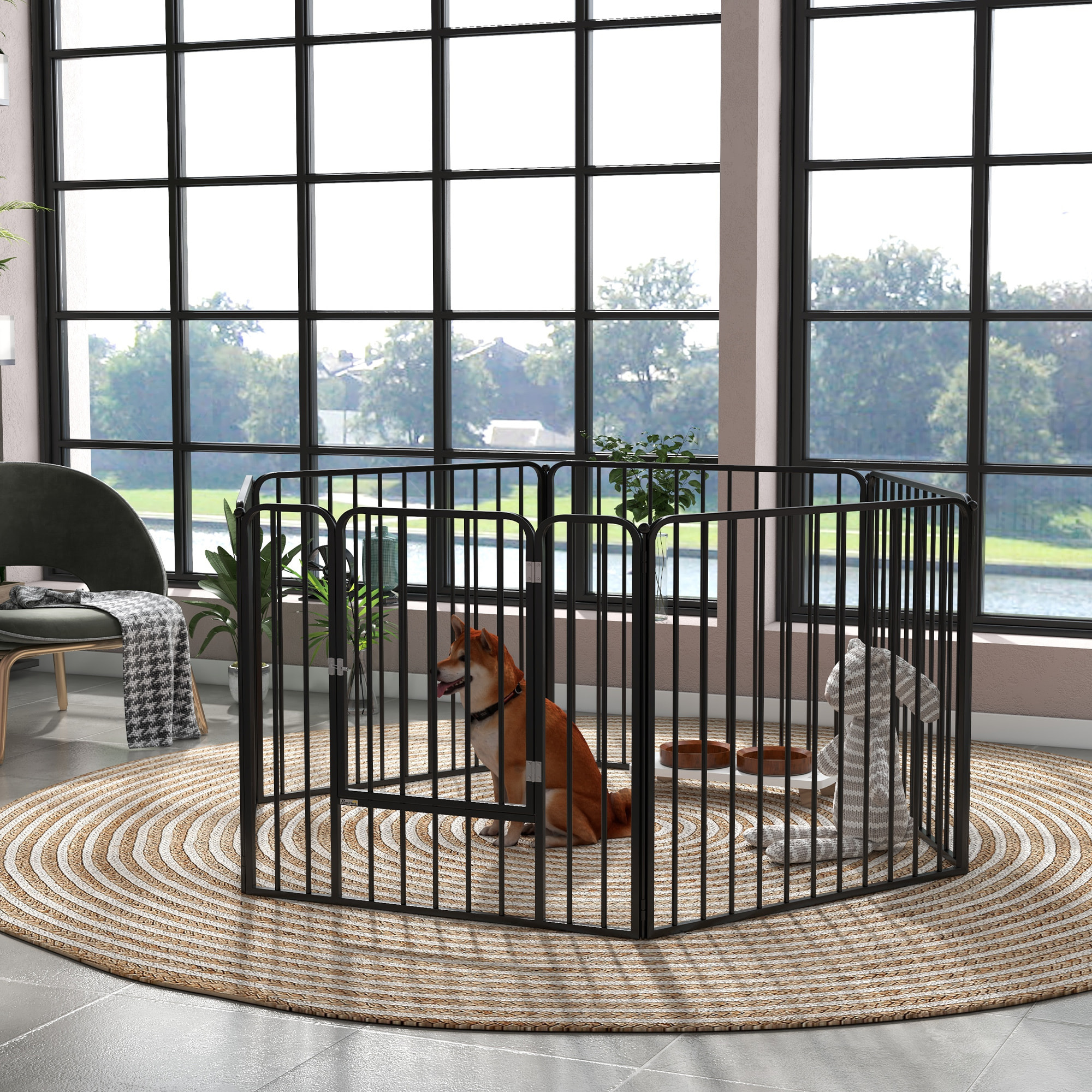 Parc enclos modulable pour chien porte 6 panneaux noir