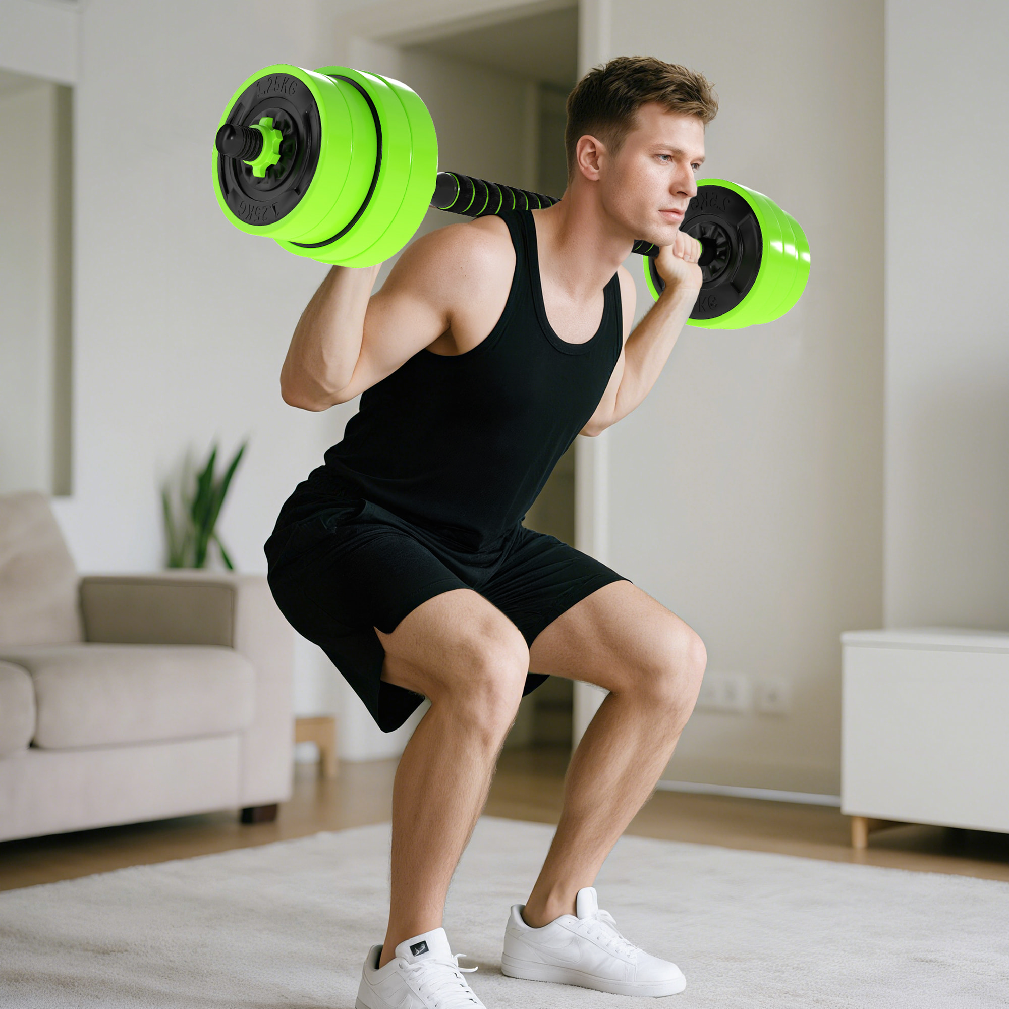 Juego de Mancuernas Ajustables, 4 en 1, 30kg, Juego de Pesas Utilizado como Kettlebell, Barra, Mancuernas o Soporte para Flexiones, Equipo de Fitness para Hombres y Mujeres, Gimnasio en Casa