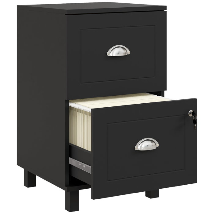 Cajonera de Oficina Mueble Archivador con 2 Cajones Cajonera para Escritorio con Cerraduras Carpetas Suspendidas para A4 y Carta 40x41,5x67,5 cm Negro