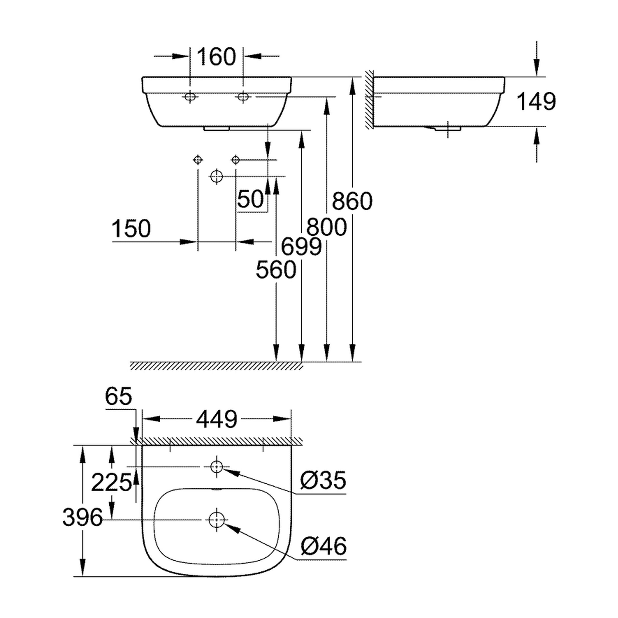 Lave-mains Euro Ceramic 45 cm blanc alpin