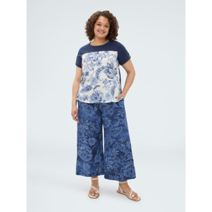 Fiorella Rubino - T-shirt bimaterica in misto cotone - Blu