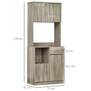 HOMCOM Armoire de cuisine multi-rangements 3 placards 2 niches tiroir panneaux particules classe E1 aspect chêne gris