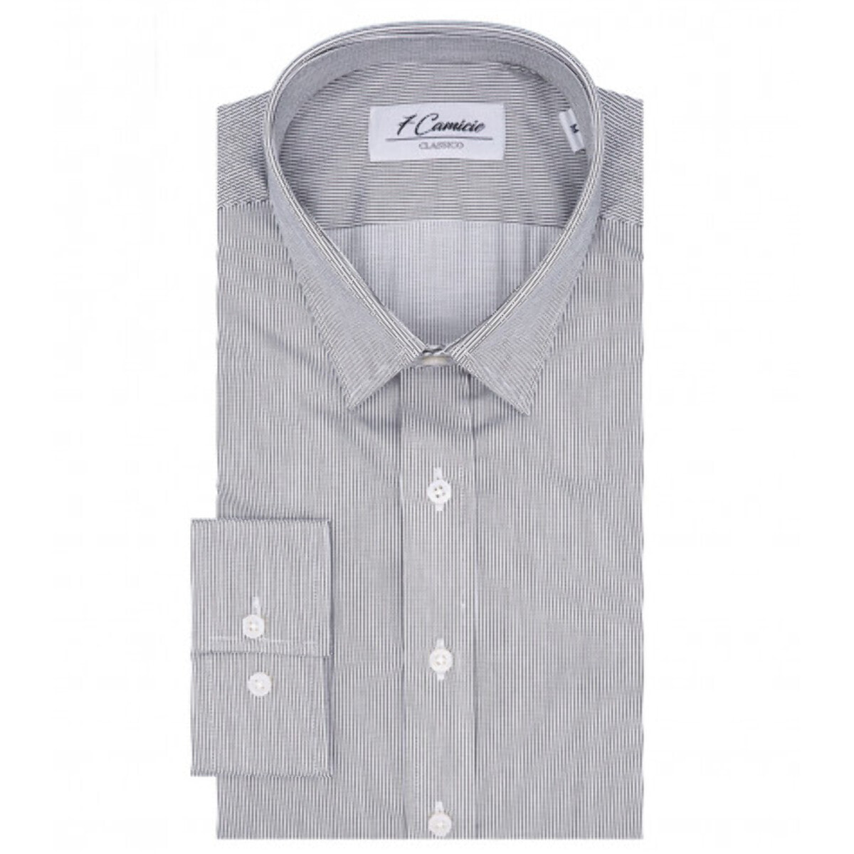 Camicia Uomo 1 Bottone Italiano Slim Satin Riga Stretta Bianco/Nero