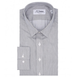 Camicia Uomo 1 Bottone Italiano Slim Satin Riga Stretta Bianco/Nero