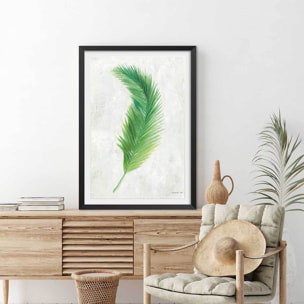 Affiche palme tropicale illustrée Affiche + cadre en bois - Noir