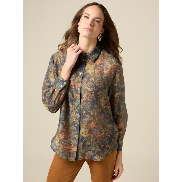 Oltre - Camicia a fantasia floreale - Blu