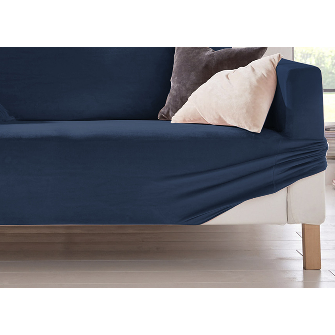 Copridivano 2 Posti Elasticizzato In Tinta Unita Effetto Velluto Modello Morbidissimo Colore Blu