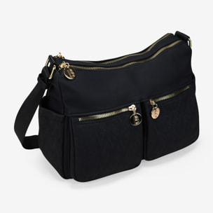 Bolso bandolera negro con bolsillos y doble cremallera