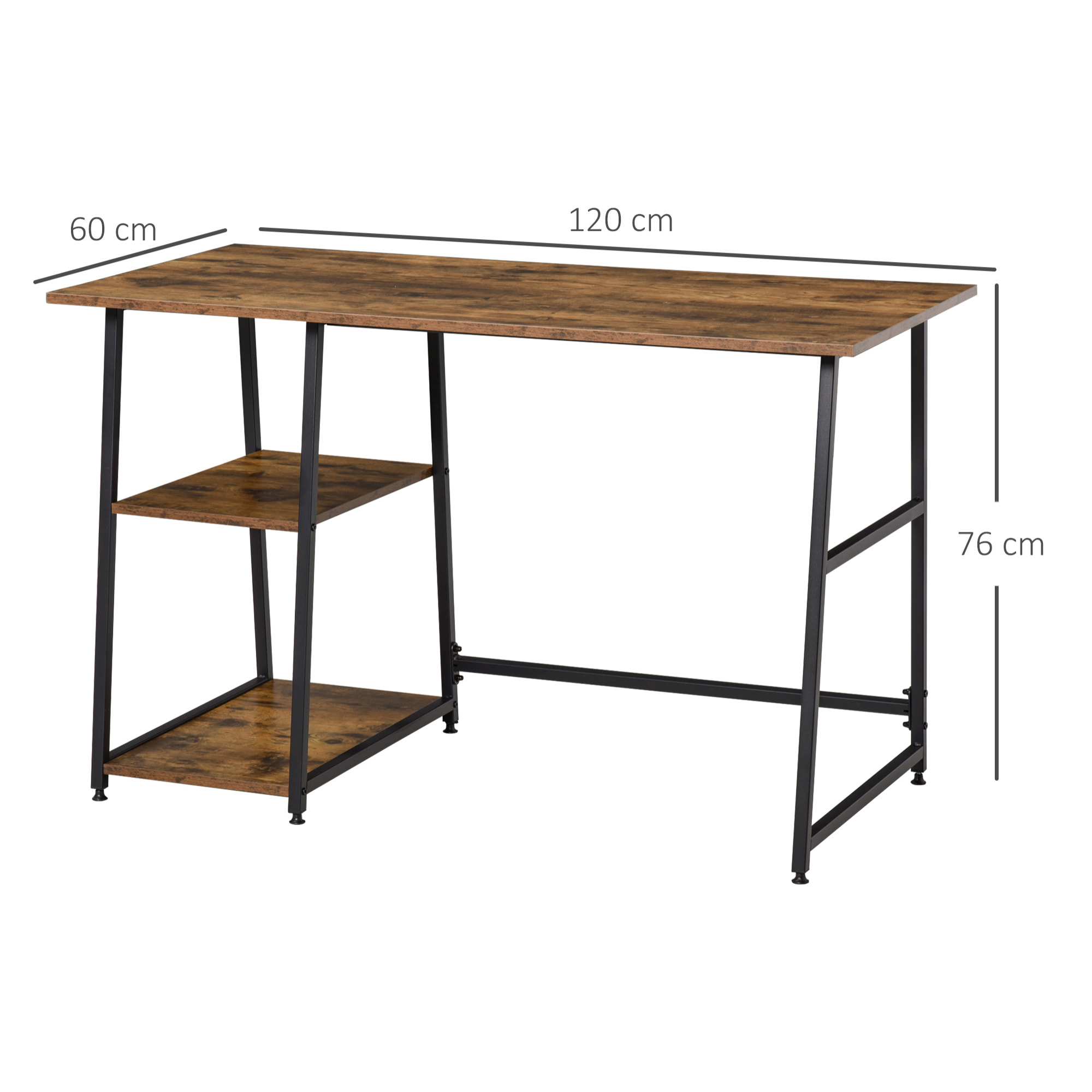 Bureau informatique design industriel 2 étagères panneaux particules aspect vieux bois acier noir